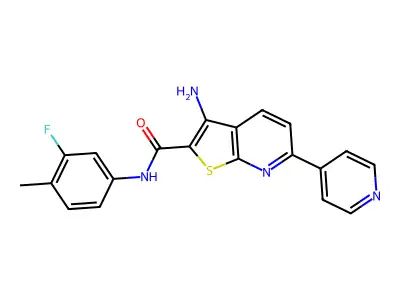 3-amino-N-(3-fluoro-4-methylphenyl)-6-(4-pyridinyl)thieno[2,3-b]pyridine-2-carboxamide structure