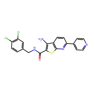 3-amino-N-[(3,4-dichlorophenyl)methyl]-6-(pyridin-4-yl)thieno[2,3-b]pyridine-2-carboxamide structure