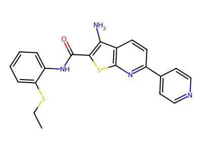 3-amino-N-[2-(ethylsulfanyl)phenyl]-6-(pyridin-4-yl)thieno[2,3-b]pyridine-2-carboxamide structure