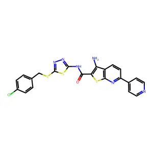 3-amino-N-(5-{[(4-chlorophenyl)methyl]sulfanyl}-1,3,4-thiadiazol-2-yl)-6-(pyridin-4-yl)thieno[2,3-b]pyridine-2-carboxamide structure