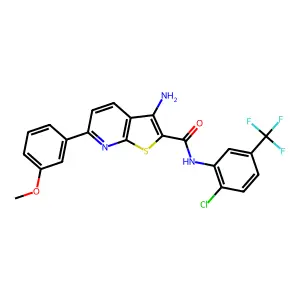 3-amino-N-[2-chloro-5-(trifluoromethyl)phenyl]-6-(3-methoxyphenyl)thieno[2,3-b]pyridine-2-carboxamide structure