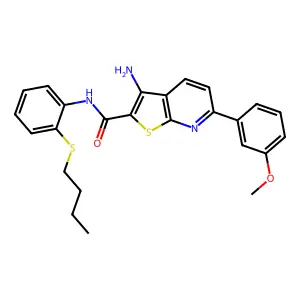 3-amino-N-(2-butylsulfanylphenyl)-6-(3-methoxyphenyl)thieno[2,3-b]pyridine-2-carboxamide structure