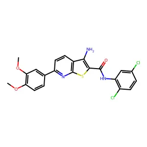 3-amino-N-(2,5-dichlorophenyl)-6-(3,4-dimethoxyphenyl)thieno[2,3-b]pyridine-2-carboxamide structure