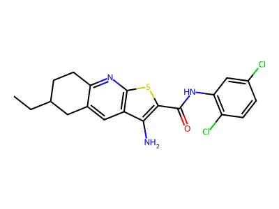 3-amino-N-(2,5-dichlorophenyl)-6-ethyl-5,6,7,8-tetrahydrothieno[2,3-b]quinoline-2-carboxamide structure