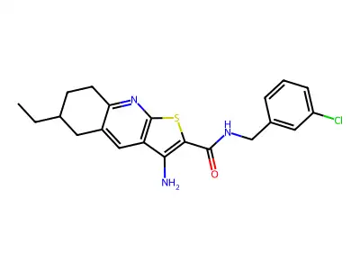 3-amino-N-(3-chlorobenzyl)-6-ethyl-5,6,7,8-tetrahydrothieno[2,3-b]quinoline-2-carboxamide structure