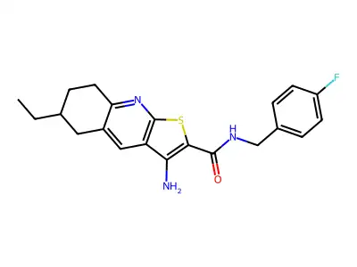 3-amino-6-ethyl-N-(4-fluorobenzyl)-5,6,7,8-tetrahydrothieno[2,3-b]quinoline-2-carboxamide structure