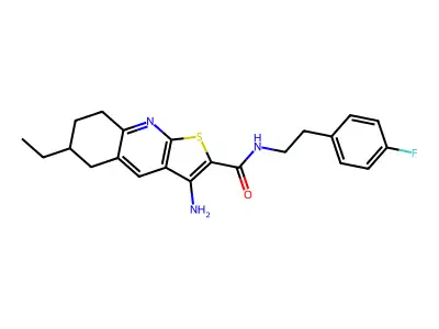 3-amino-6-ethyl-N-[2-(4-fluorophenyl)ethyl]-5,6,7,8-tetrahydrothieno[2,3-b]quinoline-2-carboxamide structure