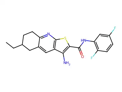 3-amino-N-(2,5-difluorophenyl)-6-ethyl-5,6,7,8-tetrahydrothieno[2,3-b]quinoline-2-carboxamide structure