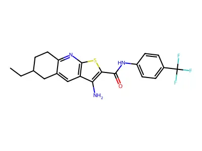 3-amino-6-ethyl-N-[4-(trifluoromethyl)phenyl]-5,6,7,8-tetrahydrothieno[2,3-b]quinoline-2-carboxamide structure