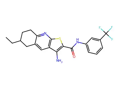 3-amino-6-ethyl-N-[3-(trifluoromethyl)phenyl]-5,6,7,8-tetrahydrothieno[2,3-b]quinoline-2-carboxamide structure