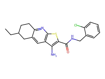 3-amino-N-(2-chlorobenzyl)-6-ethyl-5,6,7,8-tetrahydrothieno[2,3-b]quinoline-2-carboxamide structure