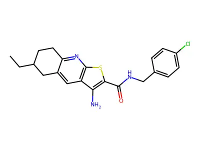 3-amino-N-(4-chlorobenzyl)-6-ethyl-5,6,7,8-tetrahydrothieno[2,3-b]quinoline-2-carboxamide structure