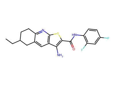 3-amino-N-(2,4-difluorophenyl)-6-ethyl-5,6,7,8-tetrahydrothieno[2,3-b]quinoline-2-carboxamide structure