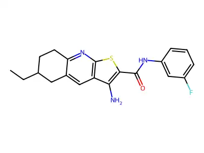 3-amino-6-ethyl-N-(3-fluorophenyl)-5,6,7,8-tetrahydrothieno[2,3-b]quinoline-2-carboxamide structure
