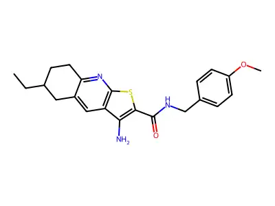 3-amino-6-ethyl-N-(4-methoxybenzyl)-5,6,7,8-tetrahydrothieno[2,3-b]quinoline-2-carboxamide structure