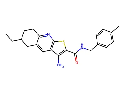 3-amino-6-ethyl-N-(4-methylbenzyl)-5,6,7,8-tetrahydrothieno[2,3-b]quinoline-2-carboxamide structure