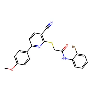 N-(2-bromophenyl)-2-[3-cyano-6-(4-methoxyphenyl)pyridin-2-yl]sulfanylacetamide structure