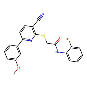 N-(2-bromophenyl)-2-[3-cyano-6-(3-methoxyphenyl)pyridin-2-yl]sulfanylacetamide structure