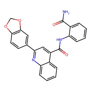 2-(1,3-benzodioxol-5-yl)-N-(2-carbamoylphenyl)quinoline-4-carboxamide structure