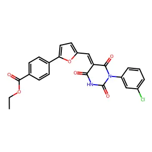 ethyl 4-[5-[(Z)-[1-(3-chlorophenyl)-2,4,6-trioxo-1,3-diazinan-5-ylidene]methyl]furan-2-yl]benzoate structure