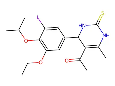 1-[4-(3-ethoxy-5-iodo-4-propan-2-yloxyphenyl)-6-methyl-2-sulfanylidene-3,4-dihydro-1H-pyrimidin-5-yl]ethanone structure