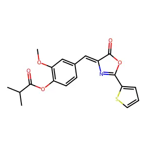 2-methoxy-4-[(5-oxo-2-(2-thienyl)-1,3-oxazol-4(5H)-ylidene)methyl]phenyl 2-methylpropanoate structure