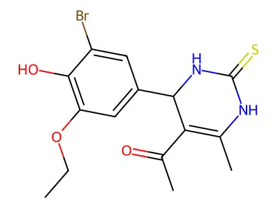 1-[4-(3-bromo-5-ethoxy-4-hydroxyphenyl)-6-methyl-2-sulfanylidene-3,4-dihydro-1H-pyrimidin-5-yl]ethanone structure
