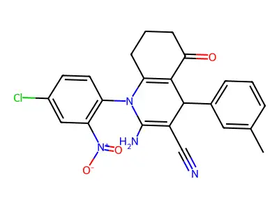 2-amino-1-(4-chloro-2-nitrophenyl)-4-(3-methylphenyl)-5-oxo-4,6,7,8-tetrahydroquinoline-3-carbonitrile structure