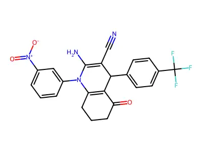 2-amino-1-(3-nitrophenyl)-5-oxo-4-[4-(trifluoromethyl)phenyl]-4,6,7,8-tetrahydroquinoline-3-carbonitrile structure