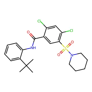 N-(2-tert-butylphenyl)-2,4-dichloro-5-piperidin-1-ylsulfonylbenzamide structure