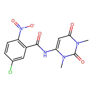 5-chloro-N-(1,3-dimethyl-2,6-dioxo-1,2,3,6-tetrahydropyrimidin-4-yl)-2-nitrobenzamide structure