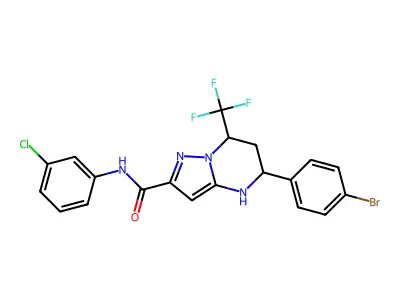 5-(4-bromophenyl)-N-(3-chlorophenyl)-7-(trifluoromethyl)-4,5,6,7-tetrahydropyrazolo[1,5-a]pyrimidine-2-carboxamide structure