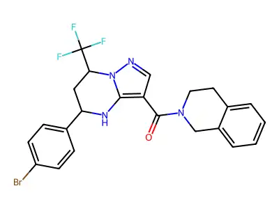2-{[5-(4-bromophenyl)-7-(trifluoromethyl)-4,5,6,7-tetrahydropyrazolo[1,5-a]pyrimidin-3-yl]carbonyl}-1,2,3,4-tetrahydroisoquinoline structure
