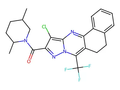 11-chloro-10-[(2,5-dimethyl-1-piperidinyl)carbonyl]-7-(trifluoromethyl)-5,6-dihydrobenzo[h]pyrazolo[5,1-b]quinazoline structure
