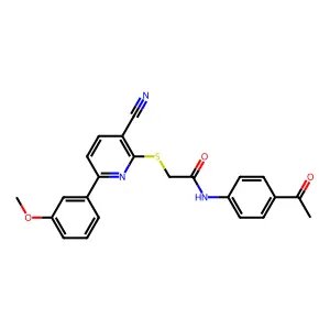 N-(4-acetylphenyl)-2-[3-cyano-6-(3-methoxyphenyl)pyridin-2-yl]sulfanylacetamide structure