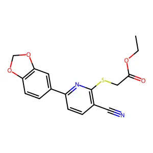 Ethyl 2-[6-(1,3-benzodioxol-5-yl)-3-cyanopyridin-2-yl]sulfanylacetate structure