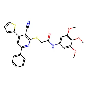 2-(3-cyano-6-phenyl-4-thiophen-2-ylpyridin-2-yl)sulfanyl-N-(3,4,5-trimethoxyphenyl)acetamide structure