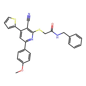 N-benzyl-2-[3-cyano-6-(4-methoxyphenyl)-4-thiophen-2-ylpyridin-2-yl]sulfanylacetamide structure