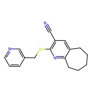 2-(pyridin-3-ylmethylsulfanyl)-6,7,8,9-tetrahydro-5H-cyclohepta[b]pyridine-3-carbonitrile structure