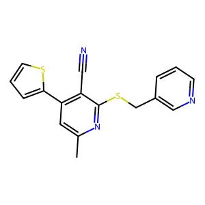 6-Methyl-2-(pyridin-3-ylmethylsulfanyl)-4-thiophen-2-ylpyridine-3-carbonitrile structure