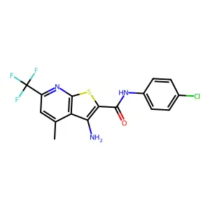 3-amino-N-(4-chlorophenyl)-4-methyl-6-(trifluoromethyl)thieno[2,3-b]pyridine-2-carboxamide structure