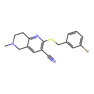 2-[(3-bromobenzyl)sulfanyl]-6-methyl-5,6,7,8-tetrahydro[1,6]naphthyridine-3-carbonitrile structure