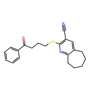 2-[(4-oxo-4-phenylbutyl)sulfanyl]-6,7,8,9-tetrahydro-5H-cyclohepta[b]pyridine-3-carbonitrile structure