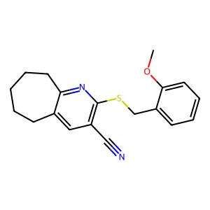 2-[(2-methoxybenzyl)sulfanyl]-6,7,8,9-tetrahydro-5H-cyclohepta[b]pyridine-3-carbonitrile structure