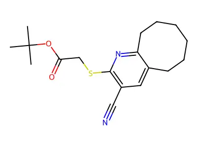 tert-butyl 2-[(3-cyano-5,6,7,8,9,10-hexahydrocycloocta[b]pyridin-2-yl)sulfanyl]acetate structure