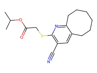 isopropyl 2-((3-cyano-5,6,7,8,9,10-hexahydrocycloocta[b]pyridin-2-yl)thio)acetate structure