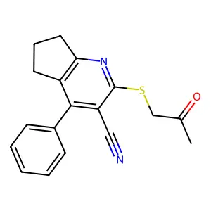 2-(2-oxopropylsulfanyl)-4-phenyl-6,7-dihydro-5H-cyclopenta[b]pyridine-3-carbonitrile structure