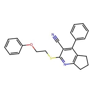 2-(2-phenoxyethylsulfanyl)-4-phenyl-6,7-dihydro-5H-cyclopenta[b]pyridine-3-carbonitrile structure