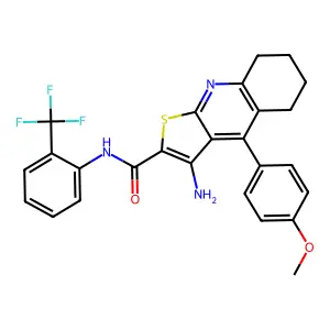 3-amino-4-(4-methoxyphenyl)-N-[2-(trifluoromethyl)phenyl]-5,6,7,8-tetrahydrothieno[2,3-b]quinoline-2-carboxamide structure