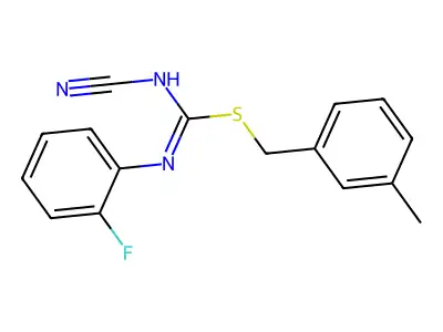 (3-methylphenyl)methyl N-cyano-N'-(2-fluorophenyl)carbamimidothioate structure